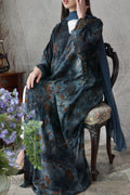 Autumn Sky dusty blue abaya with rust botanical detailing and matching sheila