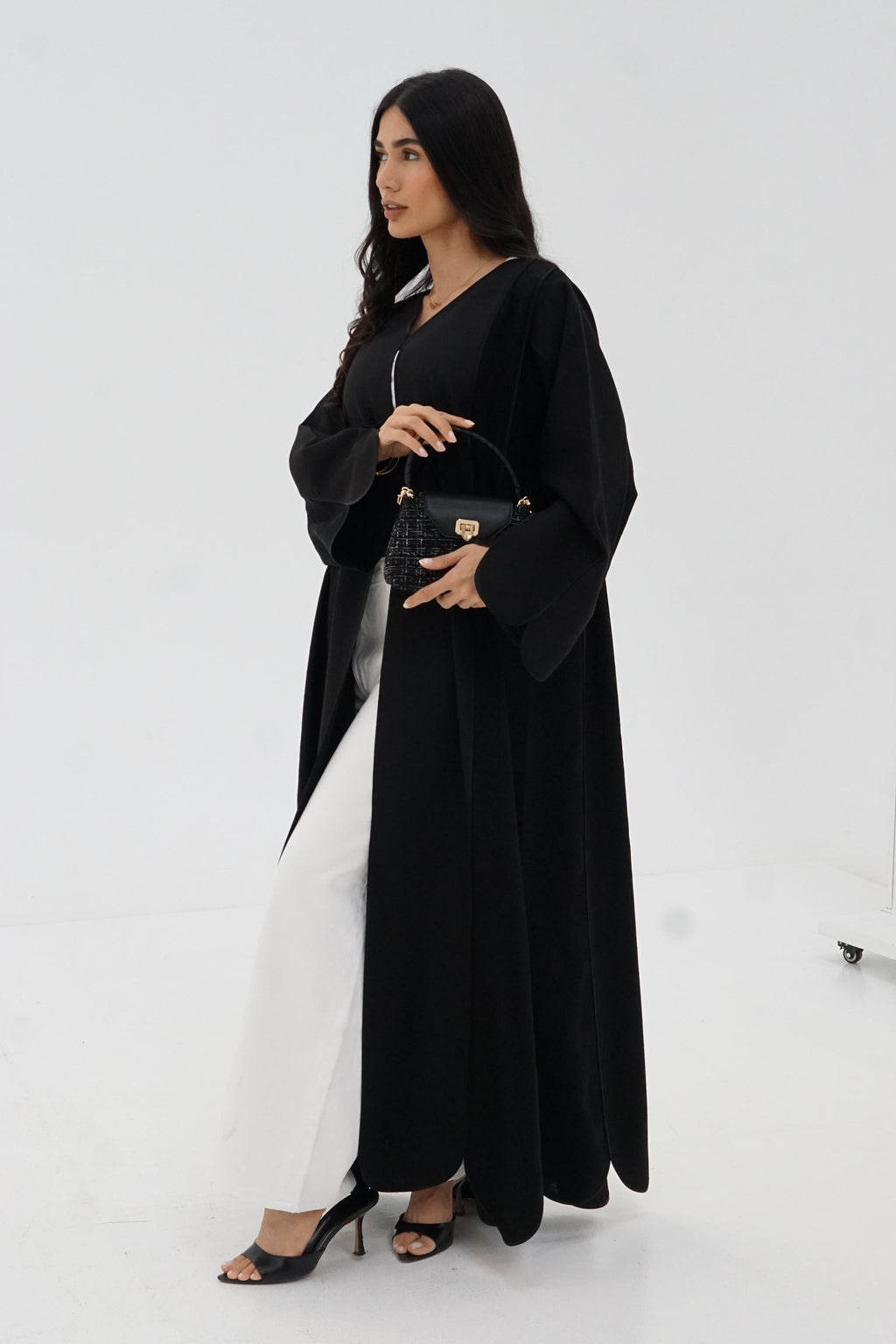 Black Textured Open-Front Abaya