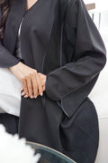 Black Textured Open-Front Abaya