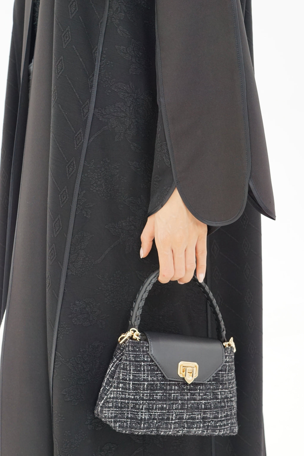 Black Textured Open-Front Abaya