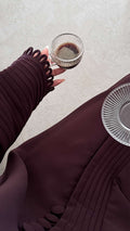 Burgundy Pleated Open-Front Abaya